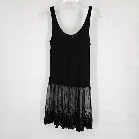 Tank Midi Dress Small Black Floral Lace Mesh Skirt Boho Gothic Cotton Blend - Picture 6 of 10